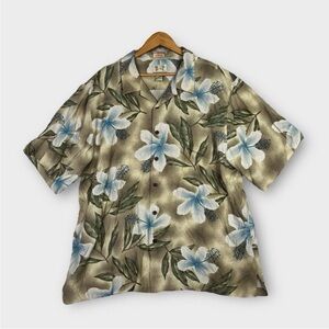 Reyn Spooner Hawaiian Shirt Men’s 2XL Beige Regency Silk Jacquard Floral Camp